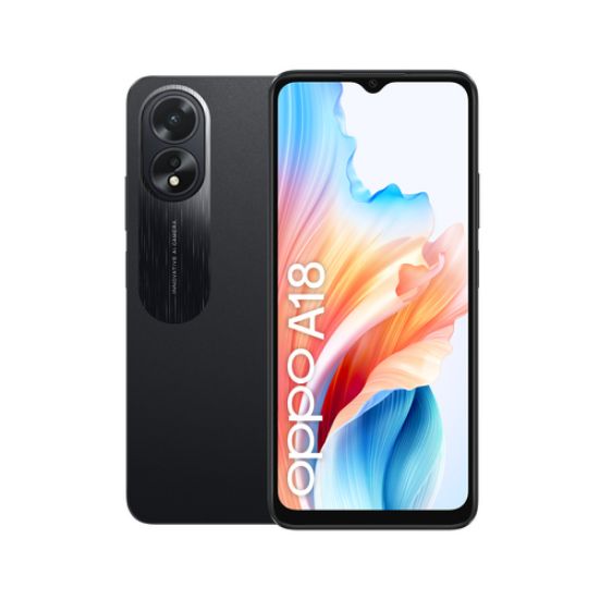 Immagine di OPPO A18 4G Smartphone, AI Doppia fotocamera 8+2MP, Selfie 5MP, Display 6.56” 90HZ LCD HD+, 5000mAh, RAM 8 GB (4+4) + ROM 128GB, IP54, [Versione Italia],Glowing Black