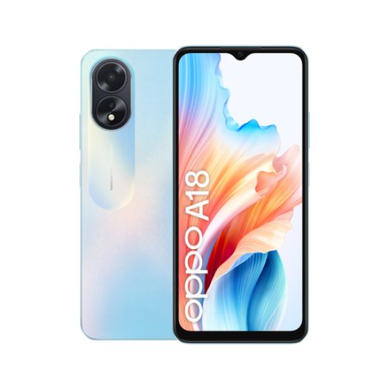 Immagine di OPPO A18 4G Smartphone, AI Doppia fotocamera 8+2MP, Selfie 5MP, Display 6.56” 90HZ LCD HD+, 5000mAh, RAM 8 GB (4+4) + ROM 128GB, IP54, [Versione Italia],Glowing Blue