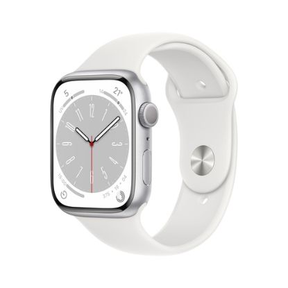 Immagine di Apple Watch Series 8 GPS 45mm Cassa in Alluminio color Argento con Cinturino Sport Band Bianco - Regular