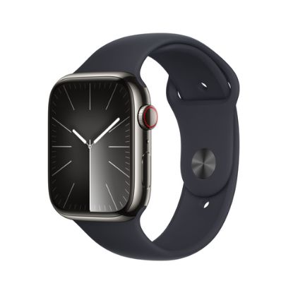 Immagine di Apple Watch Series 9 GPS + Cellular Cassa 45m in Acciaio inossidabile Grafite con Cinturino Sport Band Mezzanotte - M/L