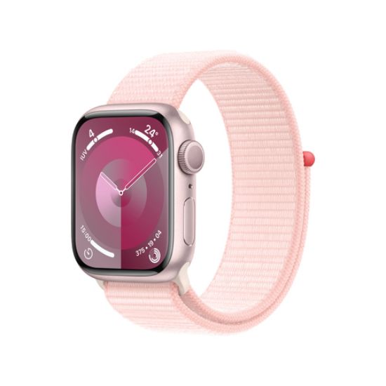 Immagine di Apple Watch Series 9 GPS Cassa 41mm in Alluminio Rosa con Cinturino Sport Loop Rosa Confetto