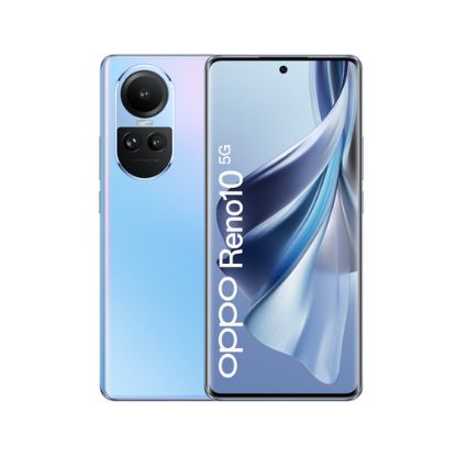 Immagine di OPPO Reno RENO10 Smartphone 5G, AI Tripla fotocamera 64+32+8MP, Selfie 32MP, Display 6.7" 120HZ AMOLED, 5000 mAh, RAM 8GB (Esp. fino 16GB) + ROM 256GB, [Versione Italia], Colore Ice Blue