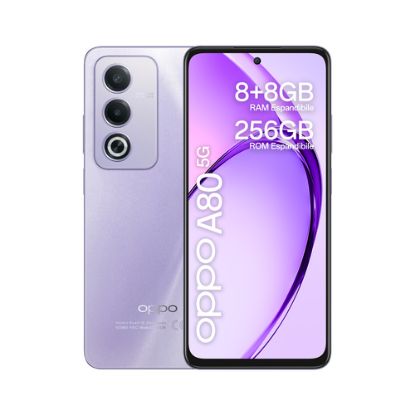 Immagine di OPPO A80 5G Smartphone, AI Doppia Fotocamera 50+2MP, Selfie 8MP, Display 6.67” 120HZ LCD HD+, 5100mAh, RAM 16 GB (8+8) + ROM 256GB, IP54, [Versione Italia], Moonlight Purple