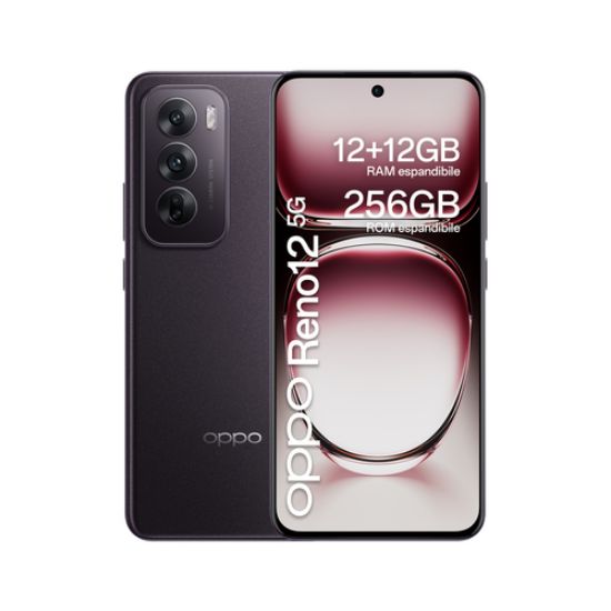 Immagine di OPPO Reno12 5G AI Smartphone, Tripla fotocamera 50+8+2MP, Selfie 32MP, Display 6.7” 120HZ AMOLED FHD+, 5000mAh, RAM 24 GB (12+12) + ROM 256GB, [Versione Italia], Black Brown