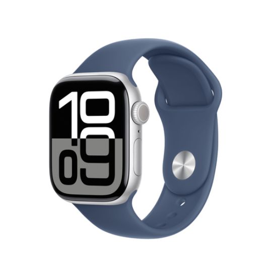 Immagine di Apple Watch Series 10 Serie 10 GPS 42mm Cassa in Alluminio Color Argento con Denim Sport Band - S/M