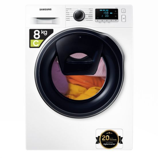 Immagine di Samsung WW8NK62E0RW/ET lavatrice slim a caricamento frontale Addwash™ 8 kg Classe C 1200 giri/min, Porta nera old + panel nero