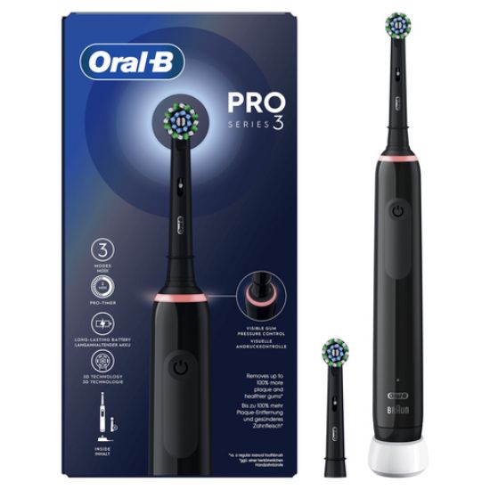 Immagine di Oral-B Pro 3 Spazzolino Elettrico Ricaricabile Nero Pro3 3000, 2 Testine, 1 Spazzolino