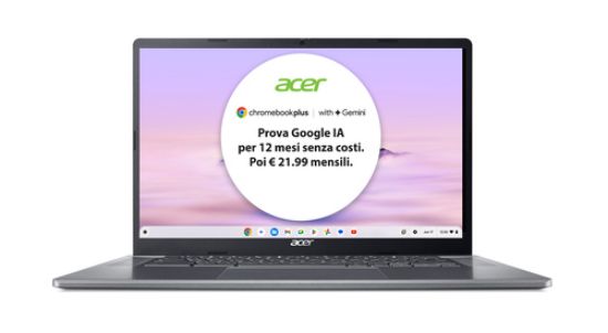 Immagine di Acer Chromebook Plus 515 CB515-2H-34ZU Laptop con IA Google, 15.6" Full HD, Intel Core i3-1215U, 8GB DDR5-SDRAM, 256GB SSD, Wi-Fi 6E (802.11ax), ChromeOS, Grigio, con funzioni di intelligenza artificiale